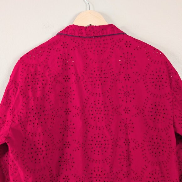 Free People Dream Together Collared Button Up Red Eyelet Top - Women's XS - Picture 11 of 13